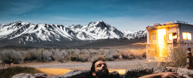 man swimming in spring