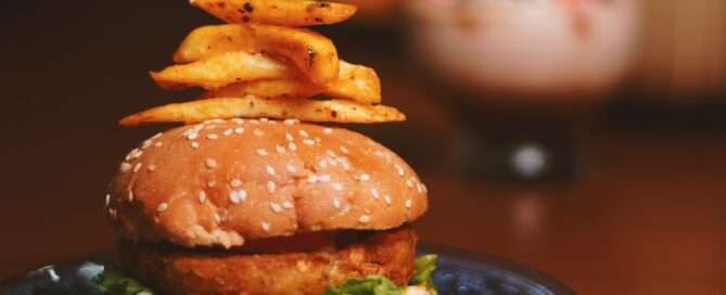 a burger with fries