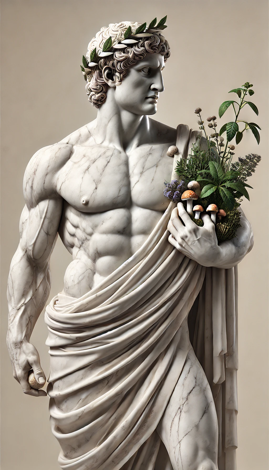 Statue grecque avec des plantes médicinales Nutritik Naturopathie