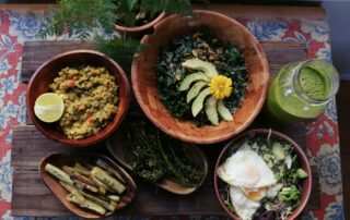 assorted foods on bowls