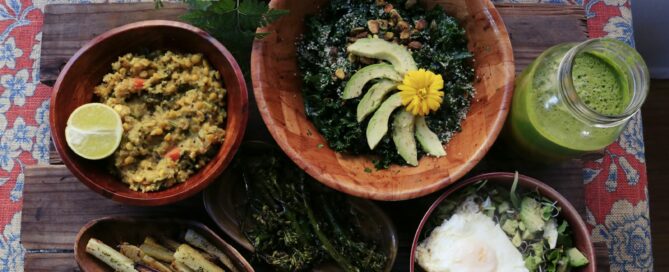 assorted foods on bowls