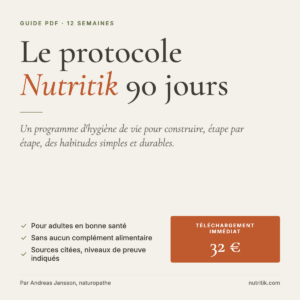 Couverture du guide PDF « Le protocole Nutritik 90 jours », programme d'hygiène de vie de 12 semaines, 32 €